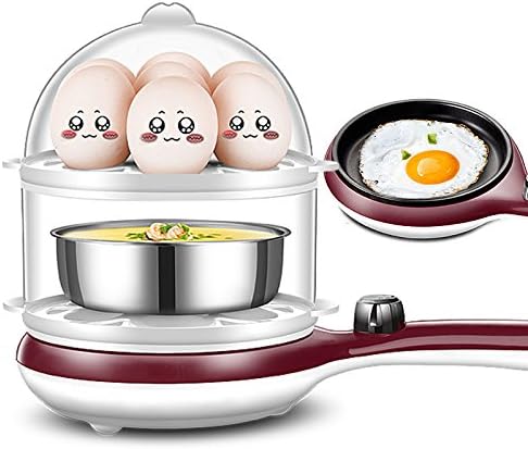 Egg Boiler Egg Cooker Egg Steamer With Removable Tray \u0026 Auto Shut Off Feature Multi-Function Double Egg Boiler Mini Small Egg Boiler Automatic Power Off Frying Pan Three-in-One Breakfast Machine,Brown