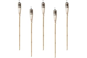 PARTYRAMA.CO.UK Natural Handmade Bamboo Garden Tiki Torch 60cm/90cm/120cm - for use with Parrafin or lamp Oil (90cm, Pack of 5)