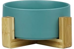 HCHLQLZ Verde Ceramica Comedero Perro y Comedero Gato - 850 ml - En un Elegante Soporte de bambú - También Adecuado para Perros Grandes/Grandes felinos