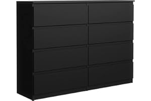 ‎MEBLE MASZTALERZ meble masztalerz Kommode Schwarz Matt mit 8 Schubladen - 120 x 101,5 x 39 cm - Sideboard Wohnzimmer, Schlafzimmer - Schubladenschrank - Komodenschrank