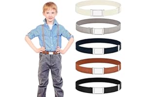 Omlalayi 5 Pièces Ceinture pour Enfants, Ceinture Enfant Garçon et Filles, Ceinture Élastique Réglable, Boucle Carrée Argentée, Noir, Blanc, Bleu Foncé, Marron, Gris