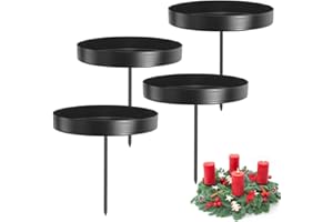 AONGRAY Kerzenhalter Adventskranz 8cm 4er,Kerzenteller für Adventskranz Stumpenkerzen,Kerzenständer Metall Schwarz mit Dorn stabkerzen Halter für Kerzen Weihnachten Deko Tischdeko