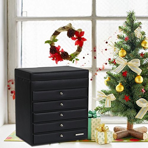Yorbay Schmuckkoffer Seelux Serie Schmuckkasten mit Spiegel, 5 Schubladen (Schwarz) - 3