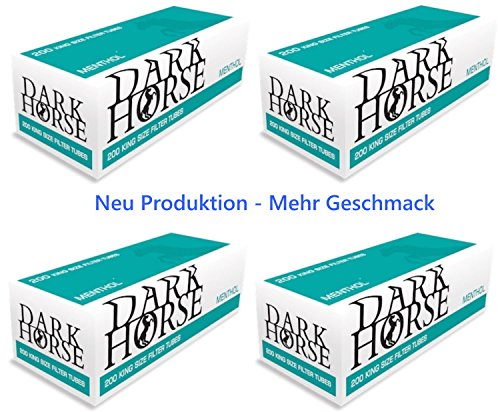 30 x 200 MENTHOL Zigarettenhülsen + Zigarettenstopfer DARK HORSE Mentholhülsen Filterhülsen TIP (6000 Stück) Aroma versiegelt in Folie für frischen Rauchgenuss + Zigarettenstopfmaschine Gratis - 3