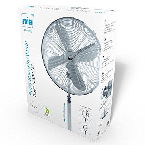 Retro-Design Metall Standventilator / Ventilator 133cm, Verchromte Windmaschine mit 3 Geschwindigkeitsstufen, Oszillierend, Luftkühler mit 45 cm Durchmesser - 2