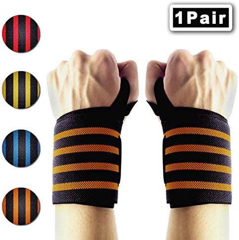 Weightlifting Wrist Wraps, Wrist Support Brace (1Pair) Fitness Hand Exercise 60cm Length Professional Grade With Thumb Loops Wrist for Gym Strength Training,Workouts Protector By IWAMEE-Orange