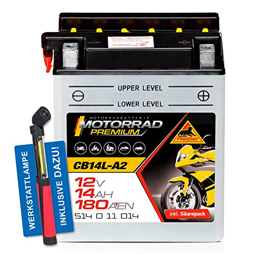 Panther YB14L-A2 - 12 V / 14 Ah - 180 A/EN - 51411 CB14L-A2 inkl. Werkstattlampe Panther YB14L-A2 - 12 V / 14 Ah - 180 A/EN - 51411 CB14L-A2 inkl. Werkstattlampe