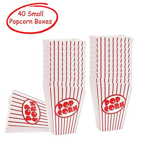 Cine pequeñas cajas de palomitas de maíz – Papel cajas de palomitas de rayas rojo y blanco – Ideal para noche de cine o película de diseño de tema, Teatro, fiesta o Carnaval circo etc. (40 cajas)
