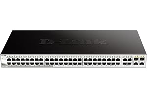 D-Link DGS-1210-52/E - Switch 48 Puertos Gigabit y 4 Puertos SFP Combo 100/1000 Mbps (Altura 1U, VLAN automática para Video vigilancia y telefonía IP) - Solo Cable de alimentación de la UE