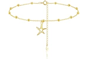Zolkamery Silver Anklets for Women, Resizable Silver Bracelet Ankle, 925 Sterling Silver Anklets, Adjustable Chains Summer Beach Foot Jewelry, Starfish/Butterfly Round Ball Anklet, Length 22 + 5 cm