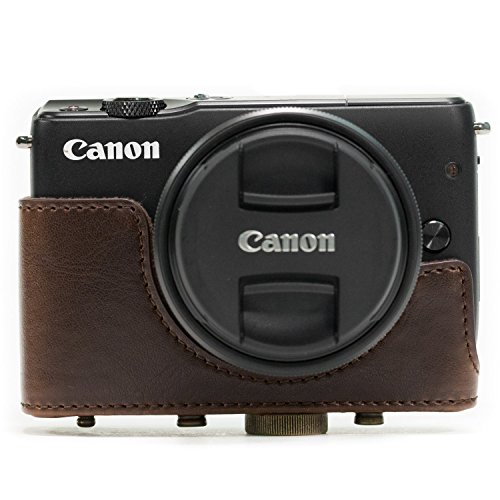 MegaGear MG667 Etui de Protection avec Bandouli  re en Cuir pour Appareil photo Canon EOS M10 Marron fonc  