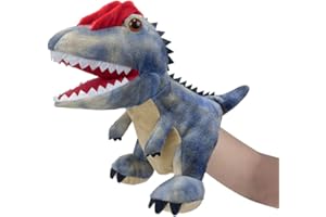 JUSTQUNSEEN Hand Puppets Dinosaur Puppets for Kids, Dinosaur Toys for Boys Girls, Plush Dinosaur Stuffed Animal Story Toys Gifts for 3-6 Year Old Boy (Dilophosaurus)