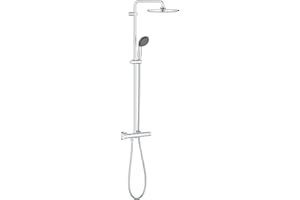 GROHE Colonne de douche avec mitigeur thermostatique Vitalio Start 250, 50% d'économie d'eau et d'énergie, tête de douche 250mm, barre orientable, douchette 2 jets, chromé, 26816000, import Allemagne