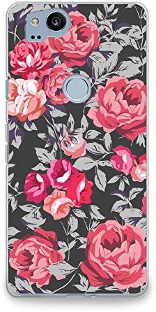 Google Pixel 2 Case, CasesByLorraine Vintage Floral Red Rose Pattern Case [For Women] Flexible TPU Soft Gel Protective Phone Cover for Google Pixel 2 (2017) (N53 Style 2)