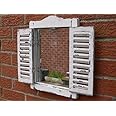 giftwarez White Shabby Chic Garden Wall Art Ornate Louvre Shutter Door Wooden Mirror 40cm