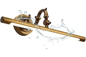 ACMHNC LED Spiegelleuchte Vintage,Schminklicht Spiegellampe Badezimmer Antik Messing Wasserdichte Badlampe Spiegel Wandleuchte 4000k Winkel Einstellbar Schrankleuchte,Ø45CM/9W