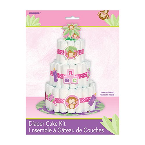Windelkuchen Windeltorten Set – It’s a Girl – mit süßem Äffchen – 25-teilig - 2