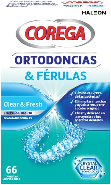Corega Tabletas limpiadoras para Aparatos dentales, Férula dental y Ortodoncia, Blanco, 66 Unidad (Paquete de 1)