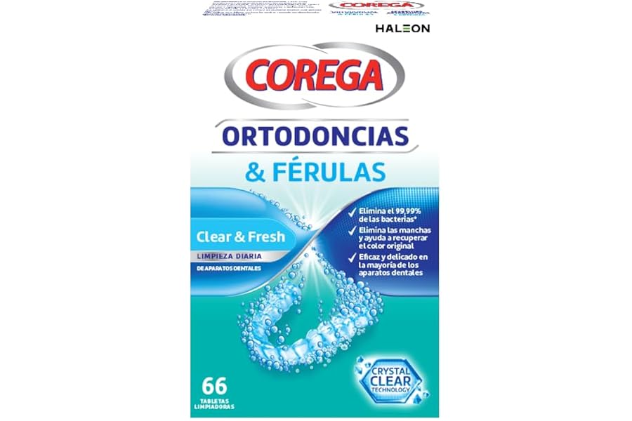 Corega Tabletas limpiadoras para Aparatos dentales, Férula dental y Ortodoncia, Blanco, 66 Unidad (Paquete de 1)