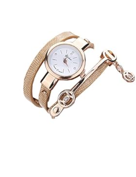 FEITONG Damenuhr Mode Einzigartig PU Leder Band Analoge Quarz Armbanduhr Gold Neu