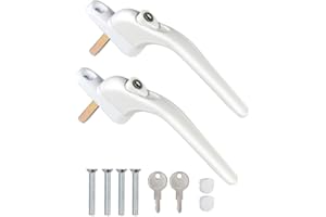VONLUX Window Handles 2Pcs - Upvc Window Handles Inline Locking with 2 Keys & 4 Screws, White Universal Lockable Handles Replacement for Windows Doors (40mm Spindle Length)