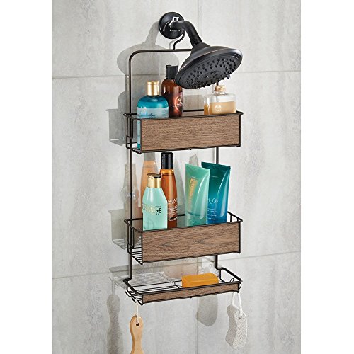 InterDesign 90777EU RealWood Dusch Caddy, Holz, bronzefarben / walnussholzfarben, 26,67 x 10,16 x 63,5 cm - 2