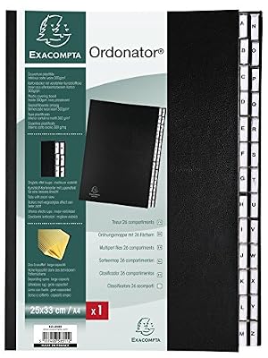 Exacompta Trieur alphabétique 26 compartiments Couverture rigide plastifiée Onglets en plastique Noir
