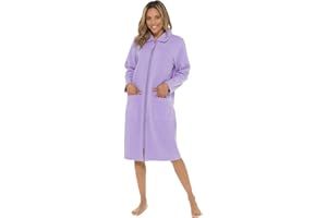 Undercover Ladies' Soft Fleece Zip Dressing Gown with Satin Trim, Zipped Robe UK 10-28, Rose, Purple, Blue, Lilac & Pink