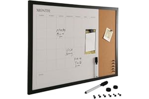 Bakaji Lavagna Magnetica Bianca con Bacheca Memo in Sughero Combinata 60 x 40 cm Cornice in Legno con Pennarello Cancellabile 2 Magneti e 6 Puntine Design Moderno Lavagnetta Casa Cucina Ufficio