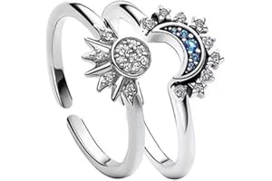 HYRKOTW 1 paio di anelli sole e luna, anello regolabile in argento, anello sole e luna, anello coppia sole e luna, regalo anniversario matrimonio compleanno