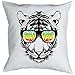 Produktbild Kissen mit Füllung: Katze, Retro Tiger mit Sonnenbrille, buntes Motiv - Farbe: weiss