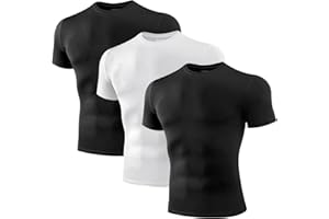 Niksa Compression Shirt Men, 3 Packs Short Sleeve Gym T Shirts Men's Muscle Fit T-Shirt Breathable Active Wear T Shirt Base Layers Quick Dry Clothes Tops for Work Running Cycling Sports Training