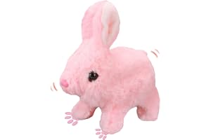 Masroo Plush Interactive Toy,Hopping Rabbit Interactive Electronic Pet Plush Bunny Toy,Animated Walking Wiggle Ears Twitch Nose Gift for Toddlers Birthday,Companion Animal for Kids (Pink)