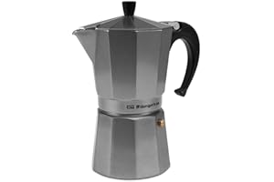 Orbegozo KFS 920, Cafetera Italiana, 9 tazas, apta para cocina de gas, vitrocerámica y eléctricas, mango ergonómico, válvula seguridad, aluminio