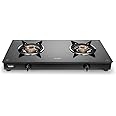 Glen Apex 2 Burner LPG 6mm Thick Toughened Glass Top Gas Stove | Brass Burner | ISI Certified | Black | Drip Trays | Revolving Inlet Nozzle | 2 Year Warranty On Product | CT2B66BLBB