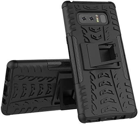 Samsung Galaxy NOTE 8 Two-Piece Tyre Tread Style Shock Proof Defender Tough Case with Back Stand (Black Shockproof)