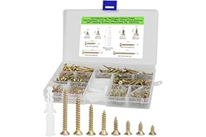 LERNOU M3 Brass Screws for Wood Assortment Set 420 pcs, Galvanized countersunk Screws Set, Contains 20 pcs M6 Screw Anchors, DIY and Joinery Screws Set.