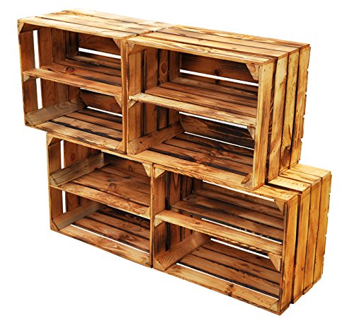Holzkiste Obstkiste Holz Schuhregal Neu Geflammt mit Zwischenboden 50 x 40 x 30cm (2er Set) - 3