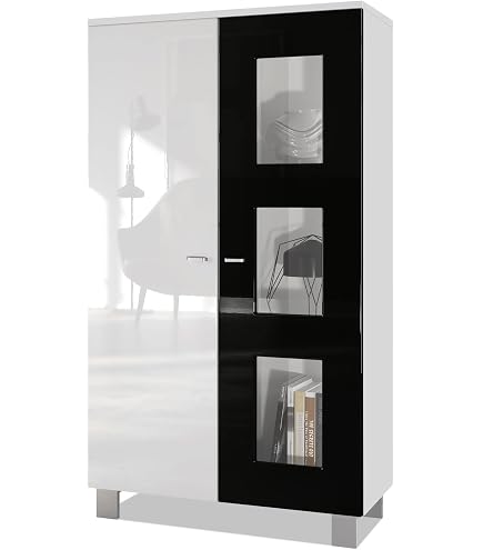Vitrine Lumineuse Luke V6 Avec LED - Meuble Moderne Pour Salon - Blanc & Sonoma - 40x167x29 Cm