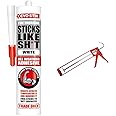 EVO-STIK Sticks Like Sh*t Adhesive, All Weather, Extreme Temperature & Movement Resistant, Colour: White, Size: 290ml & ProDec MG11ES Extra Strong Skeleton Caulking Gun, Red,400ml and 310ml