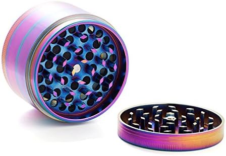 Herb Grinder Advanced Zinc Alloy Metal Grinder Handle Colorful Rainow 2 Inch Size 4 Piece with Pollen Catcher (Rainbow2)
