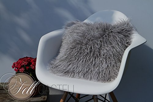 Kissen aus Tibet Lammfell, Tibetlammfell Fellkissen silbergrau, Rückseite aus Stoff, ca. 30 x 30 cm - 3