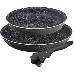 Click & Cook Le Originali 31600 Lot de 3 poêles Anti-adhésives en Pierre de Lave Noire avec Manche Amovible pour Plaque à gaz, Four et Induction