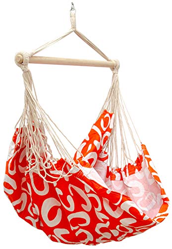AMANKA Hamaca XXL | Hamaca en tela de algodón para 2 personas | hamaca peso máx. 150 kg | hamaca grande 185x130 cm | 100% algodón | Hamaca incl. pivote | color naranja con semicírculos