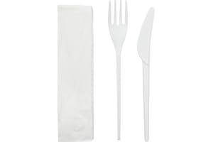 FERRARI PLASTIC FREE BIO Ferrari BIO 25/50/100/250/500/1000 BIS (Forchetta+Coltello+Tovagliolo) in CPLA Compostabili, Biodegradabili, Posate Ecologiche per Feste, Picnic Compleanni, Casa e Ufficio, Riutilizzabili (100)