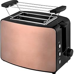 Team Kalorik Grille-pain à 2 Fentes en Inox, Support Réchauffe Viennoiseries, Tiroir Ramasse-miettes, 850 W, Cuivré, TKG TO 1220 K