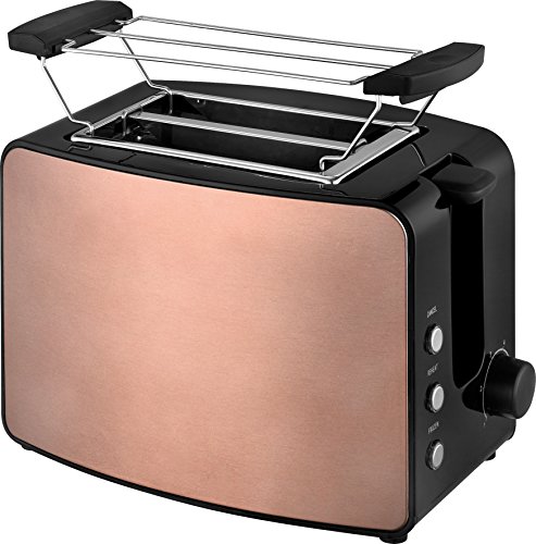 Team Kalorik Grille-pain à 2 Fentes en Inox, Support Réchauffe Viennoiseries, Tiroir Ramasse-miettes, 850 W, Cuivré, TKG TO 1220 K