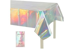GRESATEK Iridescent Party Tablecloth,Rainbow Laser Table Cover Plastic Holographic Foil Table Cloth for Outdoor Picnic Birthday Baby Shower Wedding Party Decorations 137 x 274cm