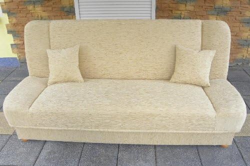 Cream Sofa - Beige Futon - Brown Sofa Bed Maddy with bedding place click clack mechanism. Any colors. Wersalka