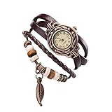 Chenang Blätter Armbanduhr,Klein Handgelenk Band Quarzuhr mit Leder-Armband Retro Slim-Uhr Damen Analog Quarz Armbanduhr Klassik Uhr